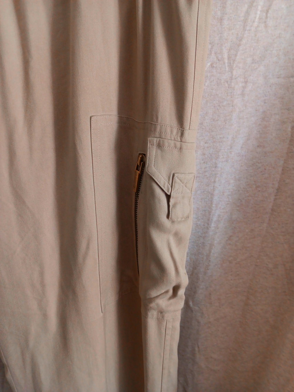 RALPH LAUREN Women's 100% Silk Beige Cargo Pants Zip Pocket Straight Leg Size 16 - Picture 5 of 6